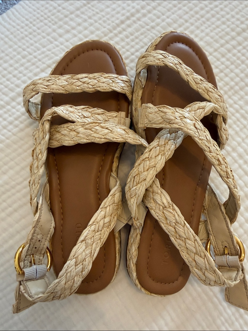 Torrid Cream Braided Strap Sandals with Gold BucklesTorrid Rafia sandals NWOT!